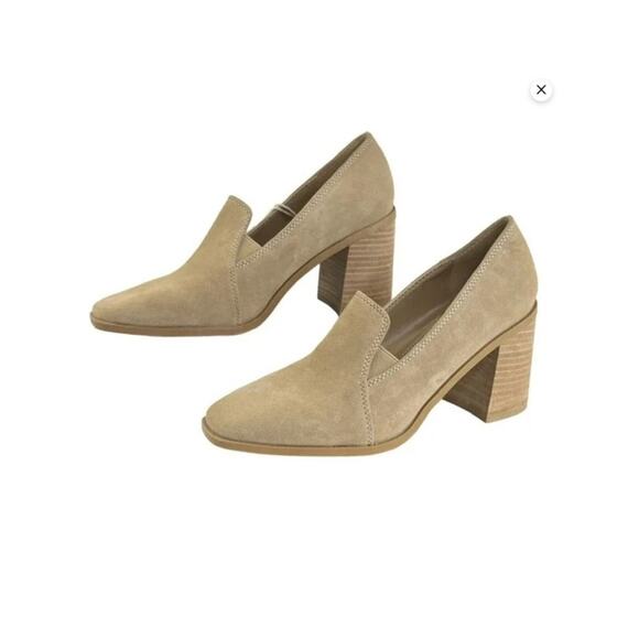 Joie Wevenly Suede Square Toe Heeled Loafers 8.5 Tan - Picture 1 of 9